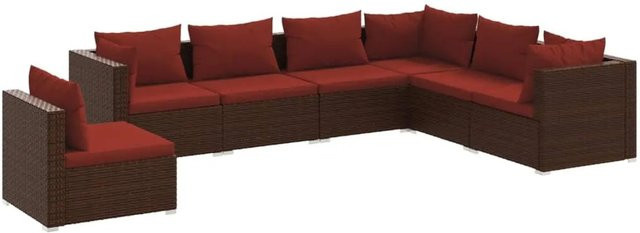 vidaXL 7-tlg. Garten-Lounge-Set aus Polyrattan in Braun mit Kissen und Metallgestell in U-Form - Bild 1