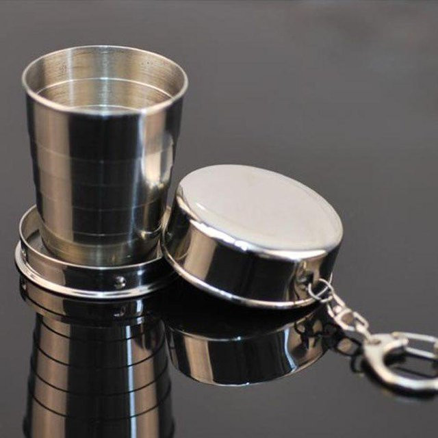 Epingcity88 Teleskop-Schnapsglas aus Edelstahl zusammenklappbar, Silber, 75 ml - Bild 1