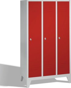 C+P Umkleidespind Classic mit 3 Abteilen auf Füßen, Front Rubinrot und Korpus Lichtgrau, H: 185 cm, B: 120 cm, T: 50 cm - Bild 1