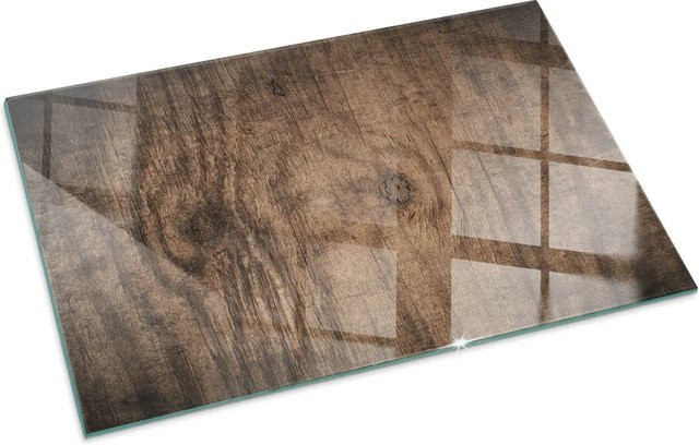 Tulup Glasplatte für Kamin mit natürlichem Holzmuster in Braun, B: 100 cm, H: 70 cm - Bild 1