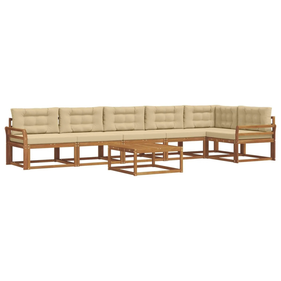 vidaXL Outdoor-Sofagarnitur 7-teilig aus Akazienholz in Natur mit beigen Kissen in L-Form - Bild 2