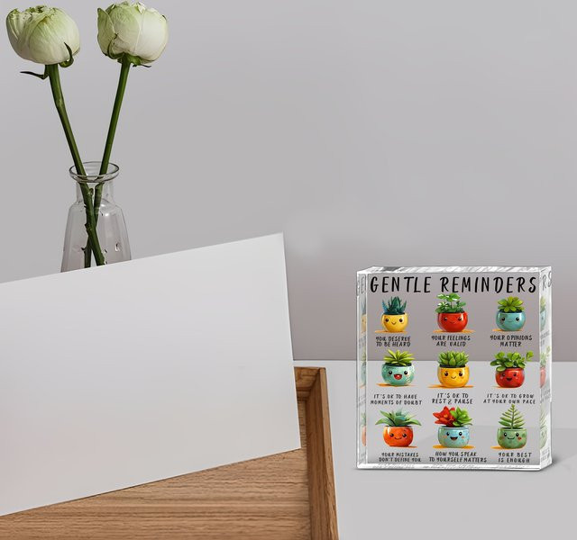 CIFBUY Acryl-Schreibtischdekoration mit Motivations-Schild und floralem Pflanzendesign, transparent/multicolour - Bild 1