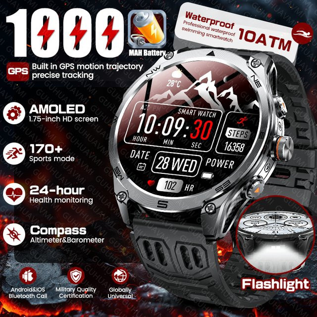 GUHUAVMI Smartwatch, GPS, 10 ATM, Edelstahl, Schwarz, Herren - Bild 1