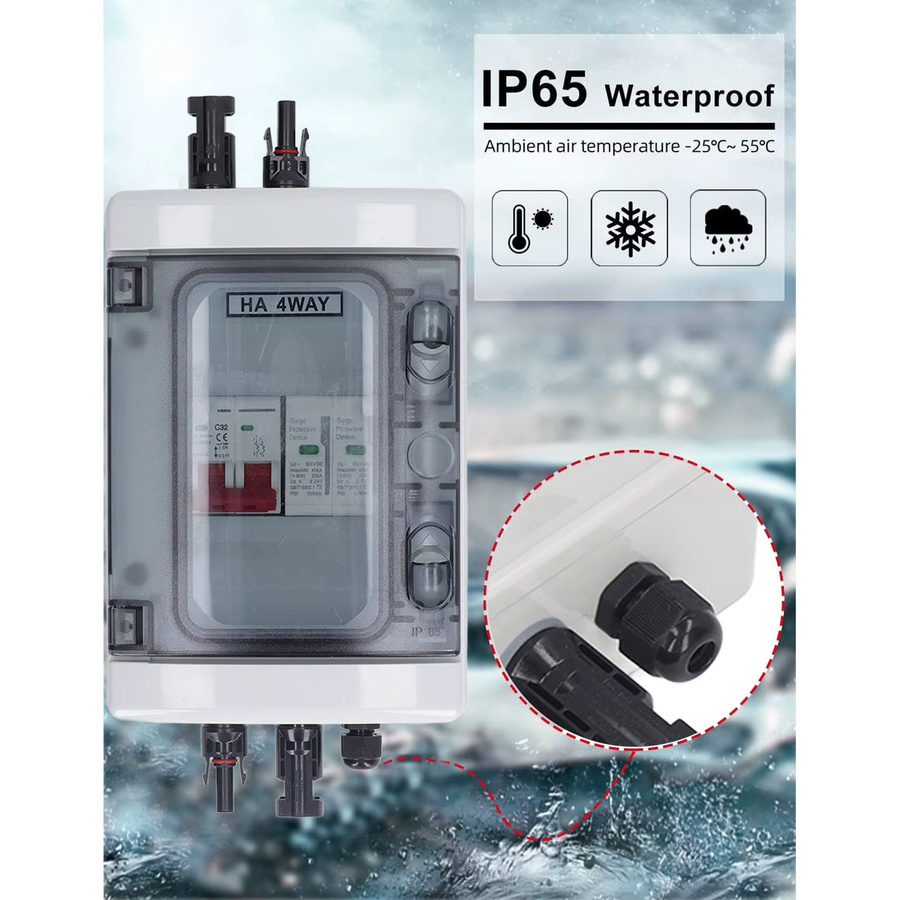 KKMOON PV Combiner Box IP65 Wasserdicht in Weiß mit DC500V 32A Leistungsschalter und Überspannungsschutz - Bild 3