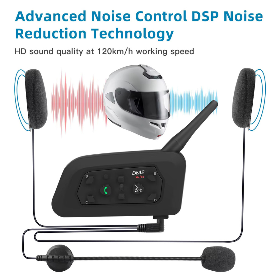 Ejeas V6 Pro Bluetooth Motorrad Intercom Helm Headset für 6 Fahrer in Schwarz - Bild 4