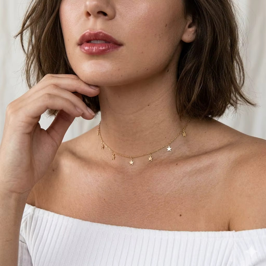 St.delan Choker-Halskette, 14K vergoldeter Edelstahl, Sterne, Damen, 38cm - Bild 2