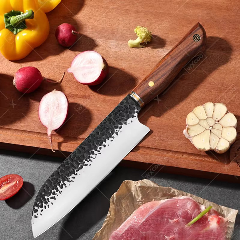 WXCOO Handgeschmiedetes Santoku-Messer mit Holzgriff in Silber - Bild 5