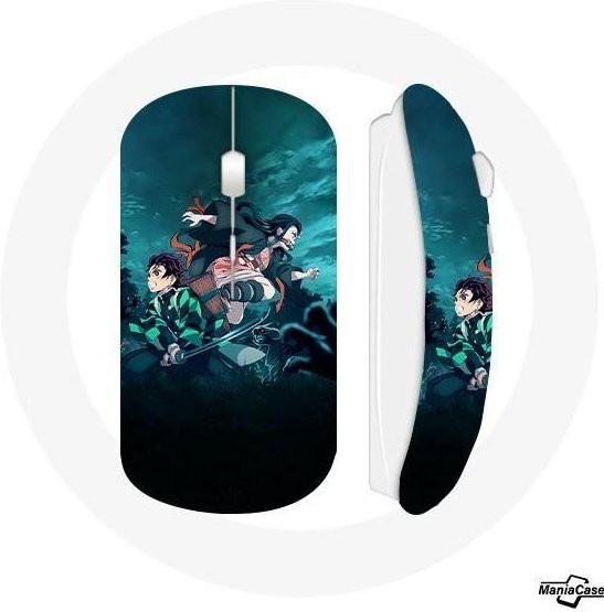 MANIACASE Kabellose Maus im Dämonentöter Manga Design mit Tanjiro und Nezuko, Multicolor, USB-A und Wi-Fi - Bild 1