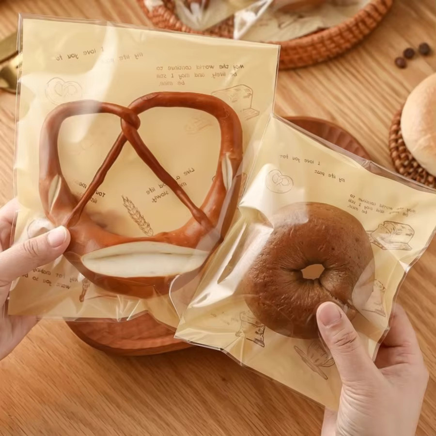 50 selbstklebende Plastiktüten für Backwaren und Gebäck, transparent mit gelben Akzenten - Bild 3