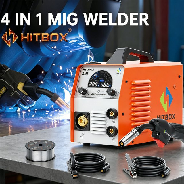HITBOX 4-in-1 Synergic MIG-Schweißgerät MT2000II mit Dualspannung 110V/220V, Gas/Gaslos MIG MMA Lift TIG IGBT Inverter, tragbares digitales Schweißgerät für Metallarbeiten und Automobilreparaturen - Bild 1
