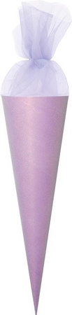 Rico Design Schultüte Rohling aus Karton mit Tüllverschluss und Glitter in Violett