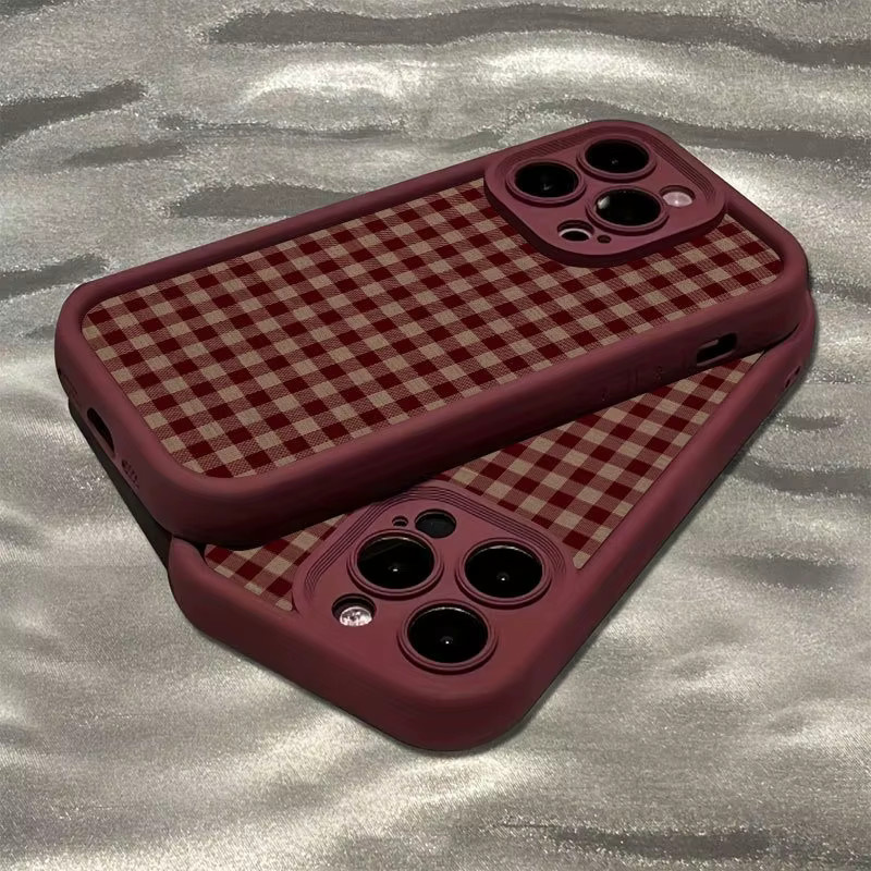 Apple iPhone Hülle mit Vintage Karomuster in Rotbraun aus TPU für iPhone 17 bis iPhone 7/8 Plus - Bild 3