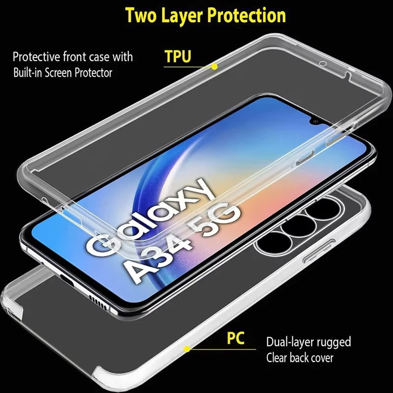 Transparente 360 Grad Schutzhülle aus Hybrid-Silikon für Samsung Galaxy S20, S20 Ultra, S20 FE, Note 20, Note 10 Plus, A55, A35, A25, A15, A05, A05S - Bild 1