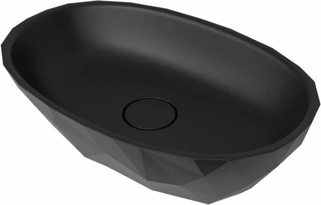 Swiss Aqua Technologies Aufsatzwaschbecken Waschschale aus Mineralguss, Oval, Schwarz, B: 56 cm, T: 37 cm, H: 14,7 cm - Bild 1