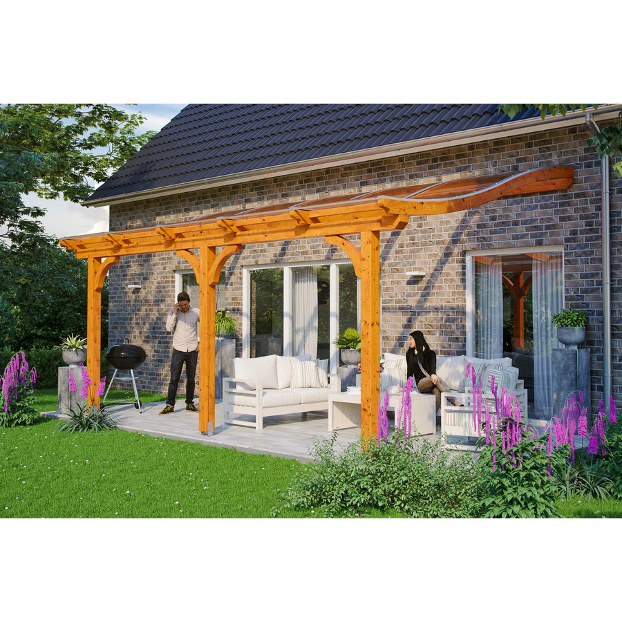 Skan Holz Terrassenüberdachung Venezia aus Leimholz in Eiche hell mit Polycarbonat-Dach, B/T/H: 541 x 289 cm - Bild 2