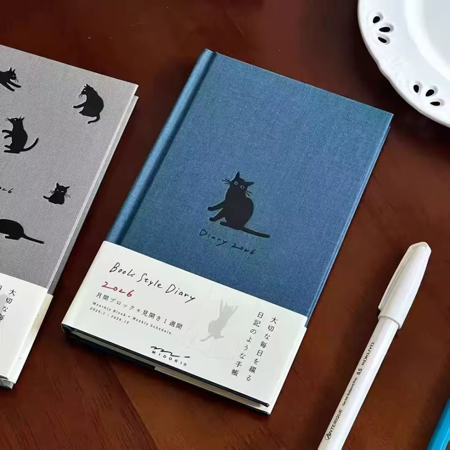 B5 Notizbuch mit Cartoon-Kätzchen-Illustration als Tagesplaner und Wochenplaner 2026, Hardcover, Blau - Bild 2