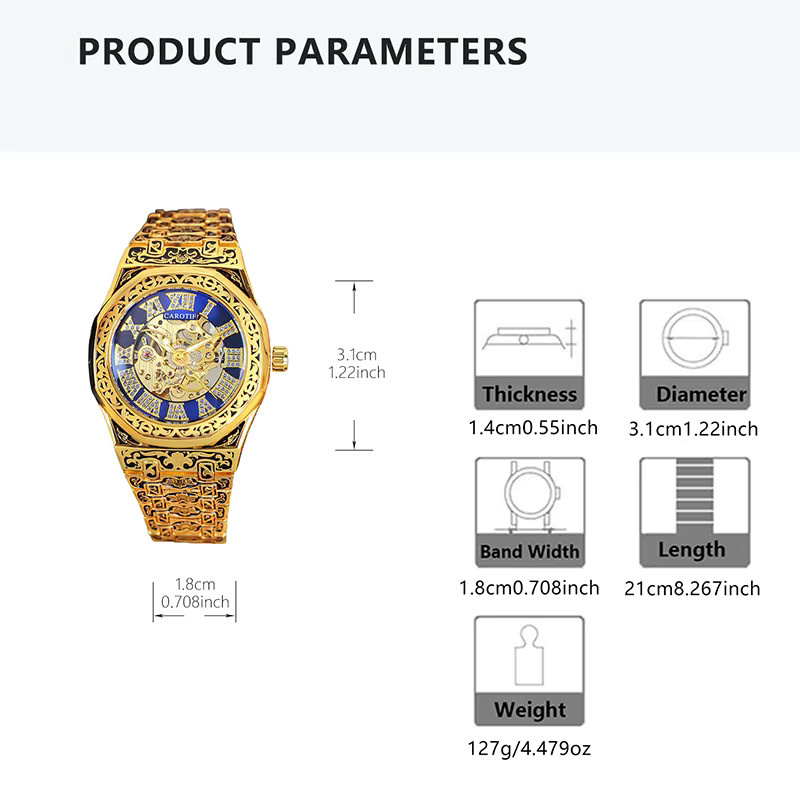 CAROTIF Armbanduhr Automatik, Edelstahl, Schwarz, Gold, Herren - Bild 3