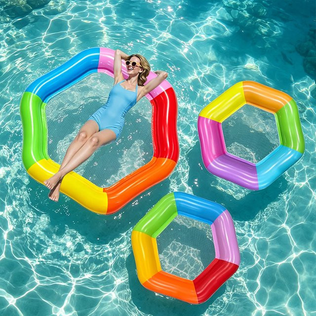 CatXaa Wasserliegestuhl, aufblasbar, sechseckig, bunt, Doppelliege - Bild 1