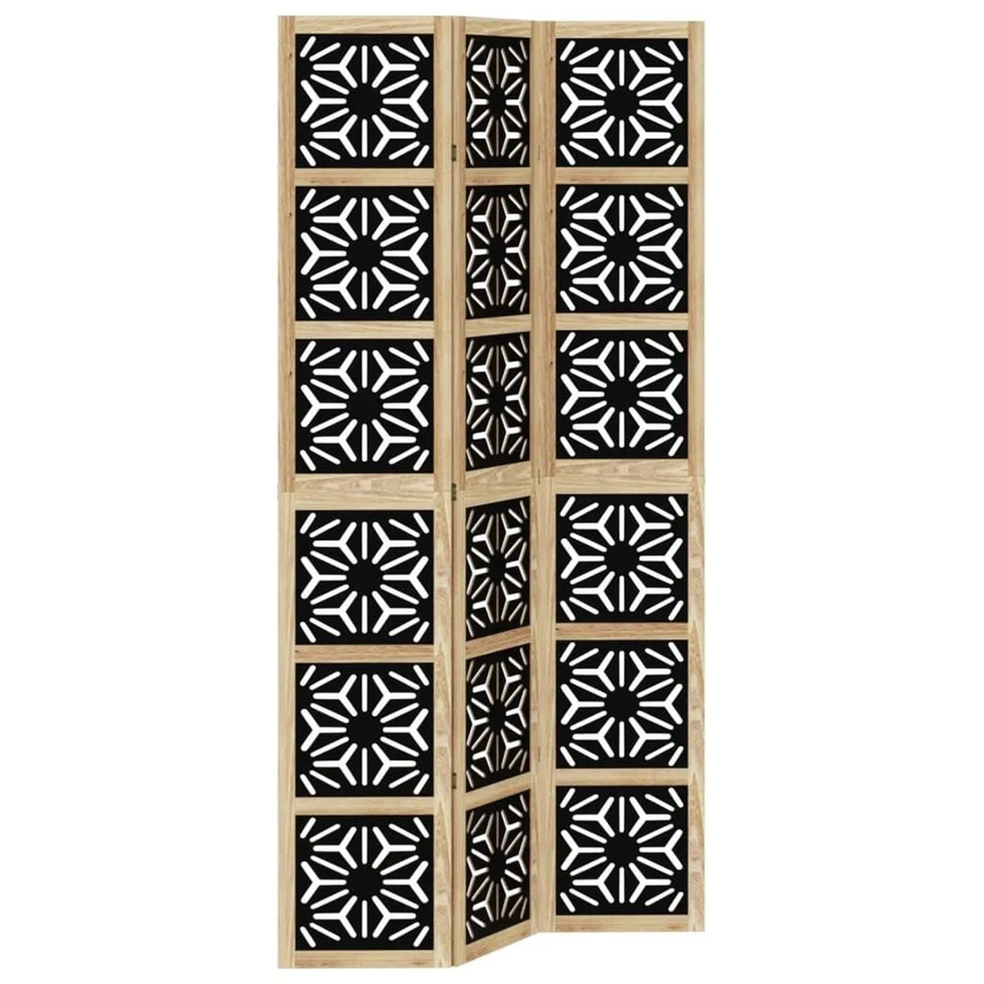vidaXL Raumteiler 3-teilig aus Paulownia-Massivholz in Braun und Schwarz mit geometrischem Design, H: 180 cm, B: 110 cm, T: 220 cm - Bild 2