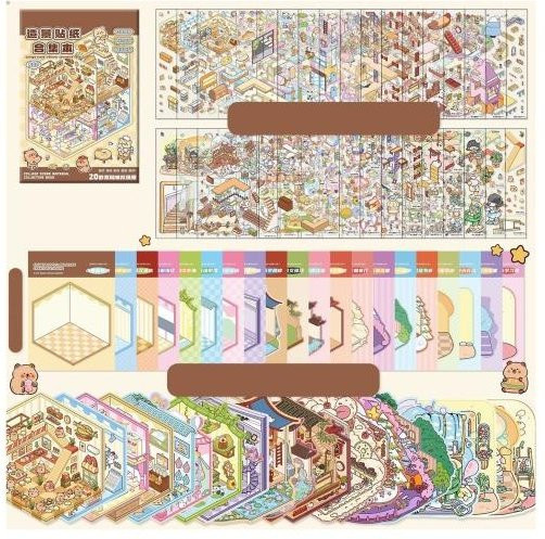 Wonder Hobby Mini-Buch-Set 3D Szenenaufkleber Miniaturhausszene Bunt - Bild 1