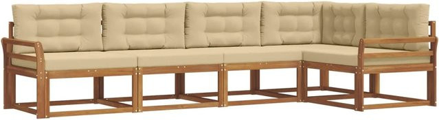 vidaXL Outdoor-Sofagarnitur aus massivem Akazienholz in L-Form, 5-teiliges Set in Natur und Beige mit Kissen - Bild 1