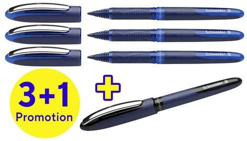 Schneider One Business 06 Tintenroller Set mit 0,6 mm Spitze in Schwarz und Blau, 4 Stück