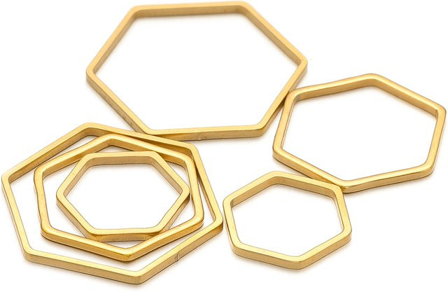 Oklayn Charms Sechseck Verbinder, Edelstahl, vergoldet, Gold, Unisex - Bild 1