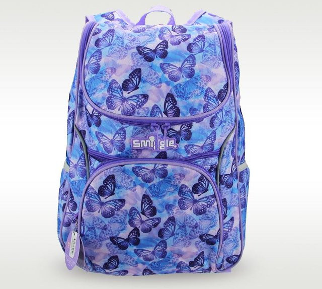 Schultasche für Mädchen als Rucksack mit Schmetterlings-Design in Grau und Lila, 18 Zoll, aus Canvas - Bild 1