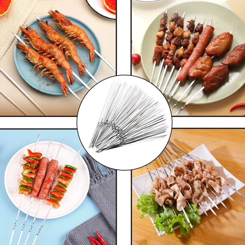 Edelstahl Grillspieße für Kebab und Camping, 10 Stück, Silber - Bild 2