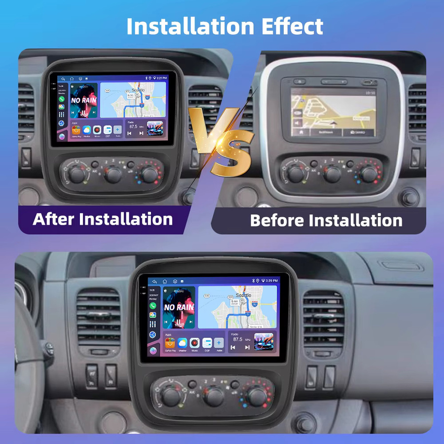 Podofo Android Auto AI Radio für Renault Trafic und Opel Vivaro 2015 mit 8 Kernen, kabellosem CarPlay, GPS, DSP und Multimedia-Funktionen in Schwarz - Bild 2