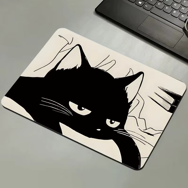 Schreibtischunterlage mit schwarzer Katze als Cartoon-Mauspad für deinen Schreibtisch, Farbe: Schwarz - Bild 2