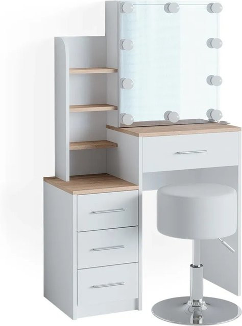 Vicco Schminktisch Conrada mit LED-Beleuchtung und Hocker, Weiß, B: 80 cm, T: 36 cm, H: 131 cm - Bild 2