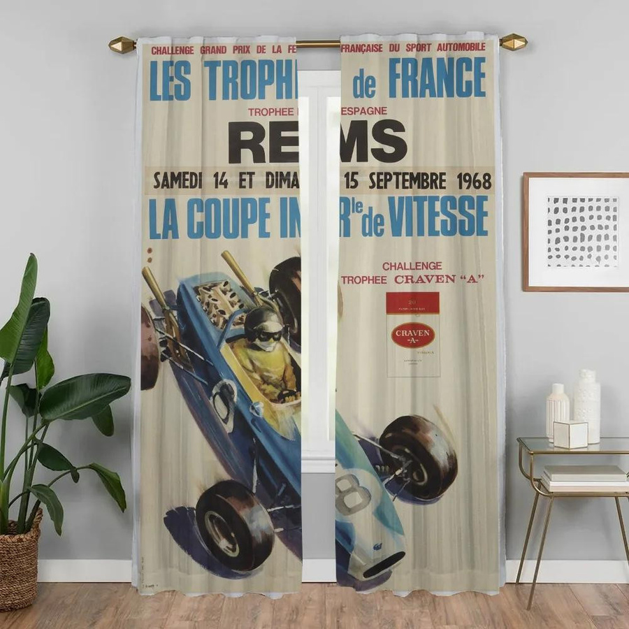 2er-Set Tüll-Vorhänge mit Vintage Auto Rennen Motiv in Multicolour, Breite: 50 cm, Höhe: 70 cm - Bild 2