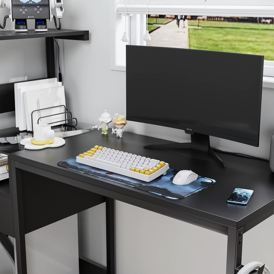 Svintora Moderner Computer-Schreibtisch mit integrierter Steckdose und USB-Anschlüssen in Schwarz Matt - Bild 2