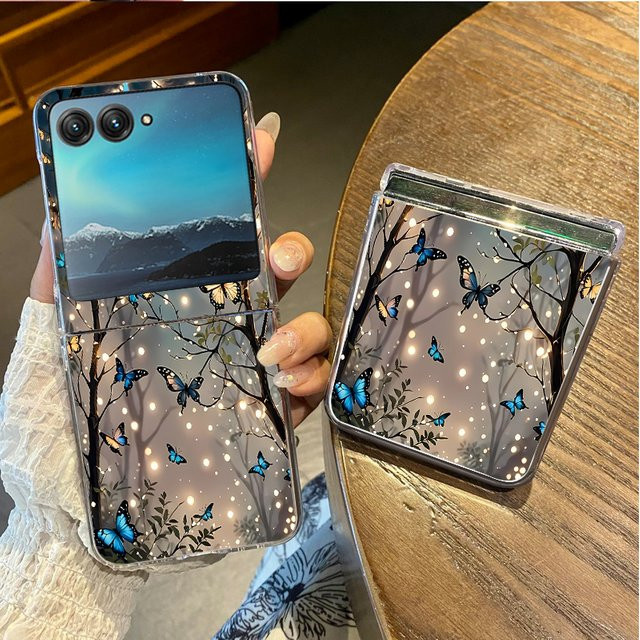 Stoßfeste Handyhülle mit blauem Schmetterlingsmuster für Motorola Razr 50 40 Ultra 70 60 50 Ultra, transparente Klapphülle aus hartem PC - Bild 1