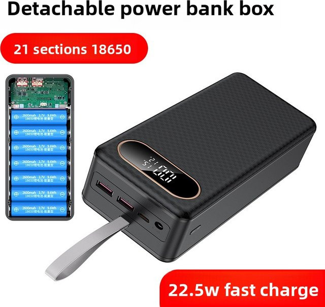 Jiansu DIY Power Bank mit 22,5 W Schnellladefunktion, Dual USB und Typ C, inklusive LED-Licht für 21*18650 Batterien, in Schwarz oder Weiß - Bild 1