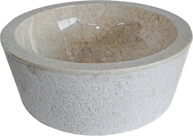 Vente-unique Aufsatzwaschbecken Marble in Cremefarben im rustikalen Stil, Breite: 40 cm, Tiefe: 40 cm, Höhe: 15 cm - Bild 1