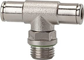 Riegler T-Steckverschraubung metallica drehbar aus Messing in Silber, G 3/8 a., für Schlauch-Ø 14 mm - Bild 1