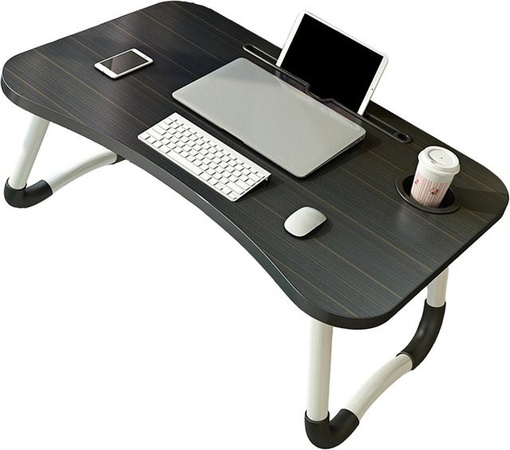 Aimo Klappbarer Laptop-Schreibtisch in Schwarz mit Tassenhalter und MDF-Platte