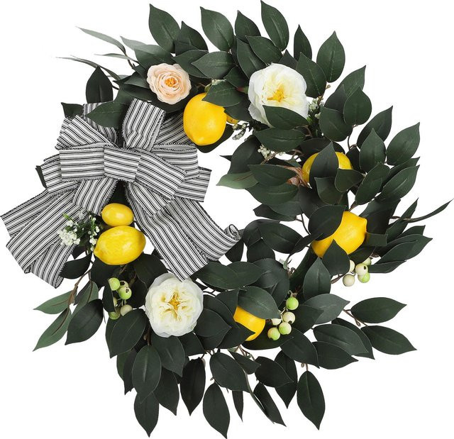 Künstlicher Rosenkranz TOMTOP JMS in Sommer Gelb und Grün mit rustikalem Design für die Haustür - Bild 1