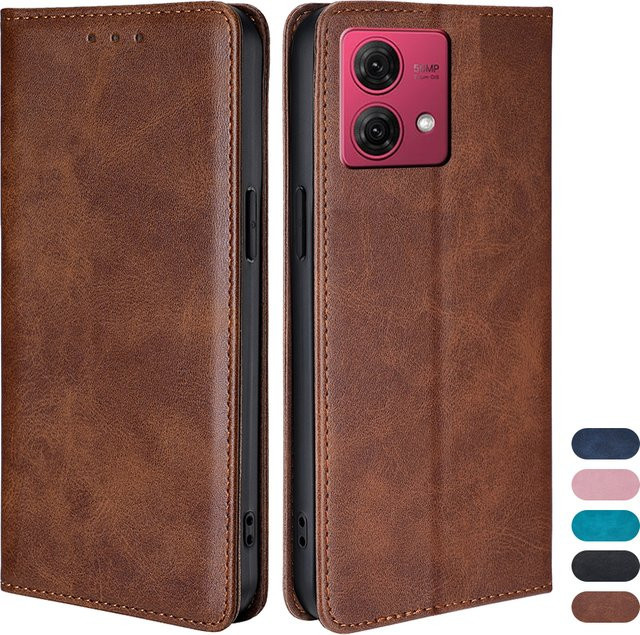 Leder-Flipcase mit Geldbörsenfunktion und Standfunktion für Motorola G84 G54 G14 G73 G53J G53Y G53 G23 G13 G72 G62 G52J in Braun - Bild 1