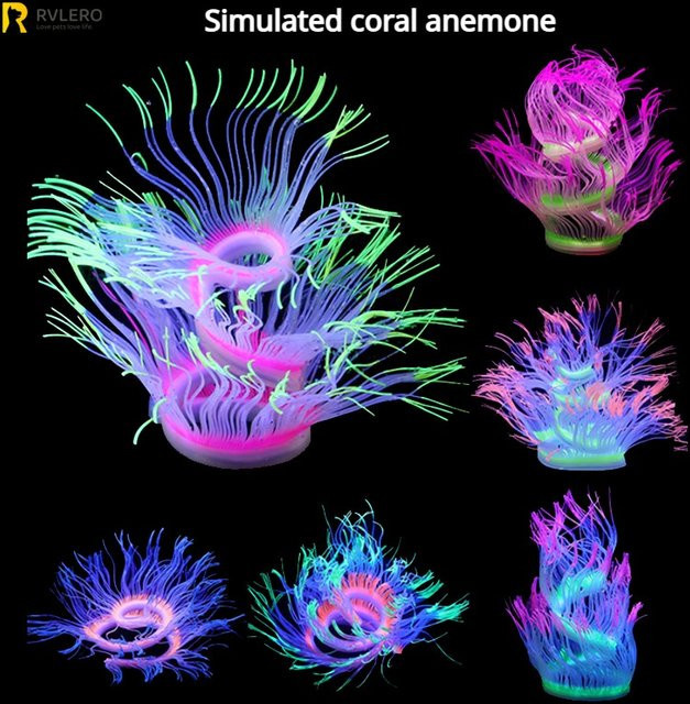 ZHUOJI Fluoreszierende Silikon Meeranemone als Aquarium Dekoration in Orange und Multicolour - Bild 1