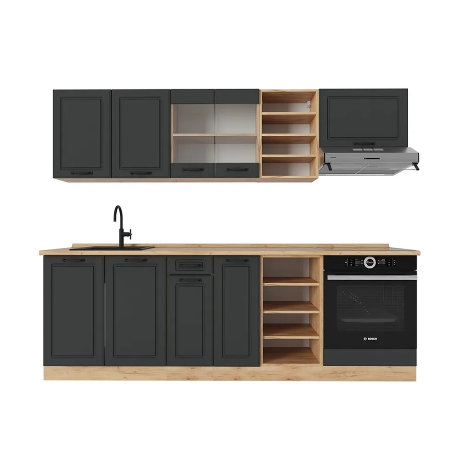 Vicco R-Line Küchenzeile Landhausstil in Anthrazit und Eiche, Breite: 240 cm - Bild 2