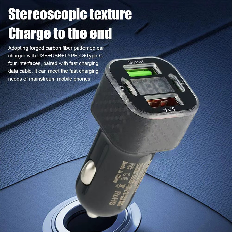4 in 1 USB C Auto Ladegerät mit 380 W und Dual PD USB Ladestation inklusive Spannung Display in Schwarz für dein iPhone - Bild 2