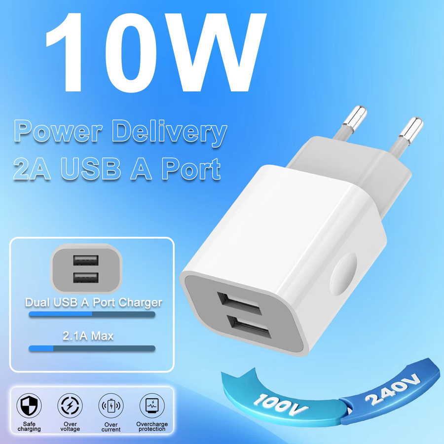 TAQKRED USB-Wandladegerät mit Dual Port Quick Plug Cube, 2,1 A Ladegerät-Adapter in Weiß - Bild 2