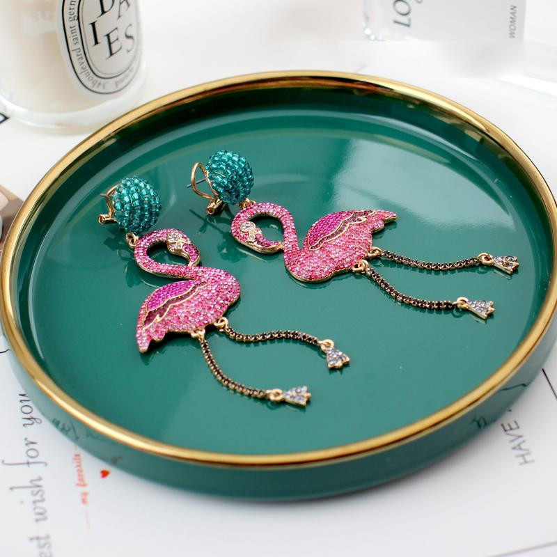 Wucifang Jewelry Ohrringe, Kristall, Flamingo, Damen, 9cm - Bild 3
