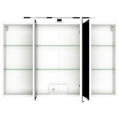 HELD MÖBEL Spiegelschrank Florida, 3-türig mit LED-Beleuchtung und Shaver-Steckdose, Weiß, Breite: 100 cm, Höhe: 66 cm - Bild 2