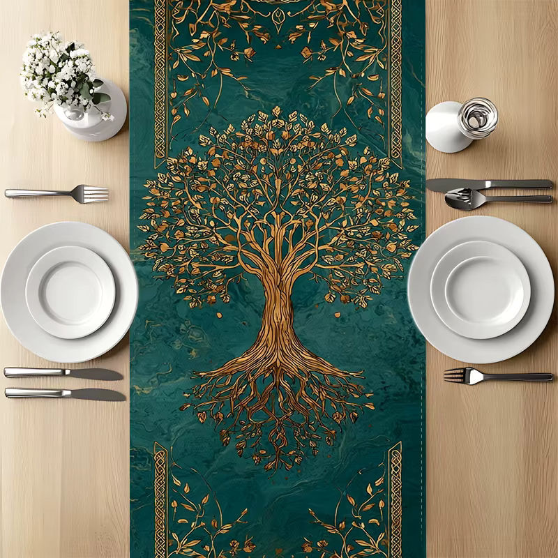 VIKAMA Tischläufer Goldener keltischer Baum des Lebens mit floralem Ethnic-Design, Breite: 33 cm, Länge: 90 cm - Bild 6
