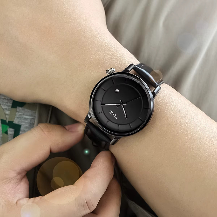 TOMI Armbanduhr, Quarz, Edelstahl, Leder, Schwarz, Herren, 46 mm - Bild 2