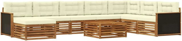 vidaXL Outdoor-Sofagarnitur aus Massivholz Akazie in L-Form, 9-teiliges Set mit Polsterkissen in Braun und Creme - Bild 1